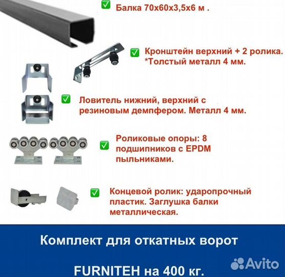 Комплект для откатных ворот furniteh балка 6 м