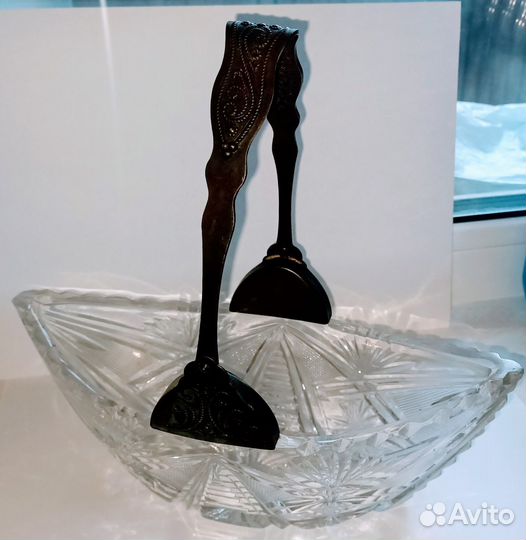 Хрустальная ладья с ручкой из мельхиора