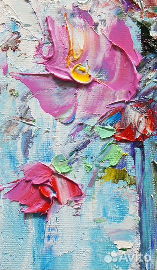 Картина маслом, Натюрморт с цветами, 24х18 см