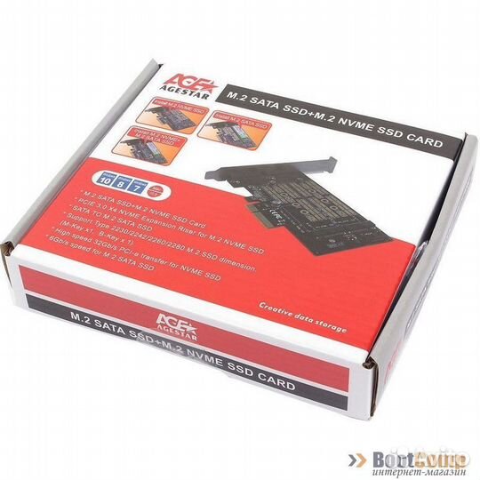 Адаптер AgeStar AS-MC02 PCI-E для M.2 SATA SSD+M.2
