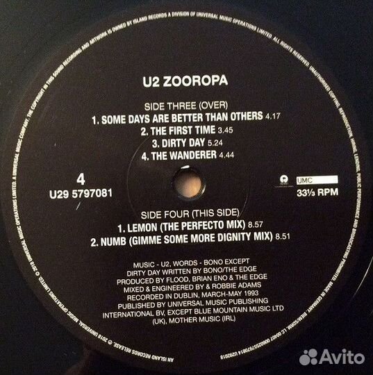 Виниловая пластинка U2, Zooropa