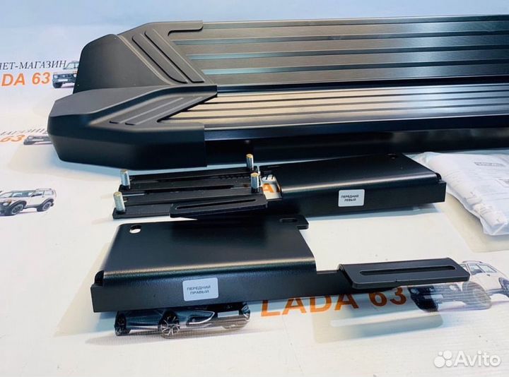 Пороги алюминиевые Rival Black для Нива Легенд