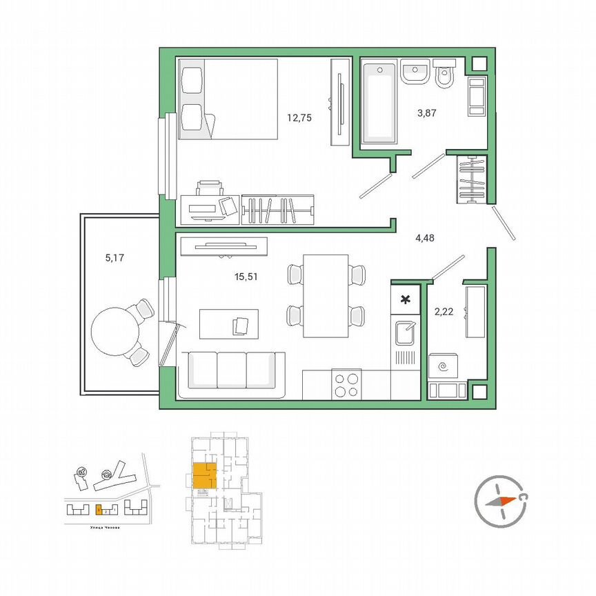 1-к. квартира, 40,5 м², 5/9 эт.