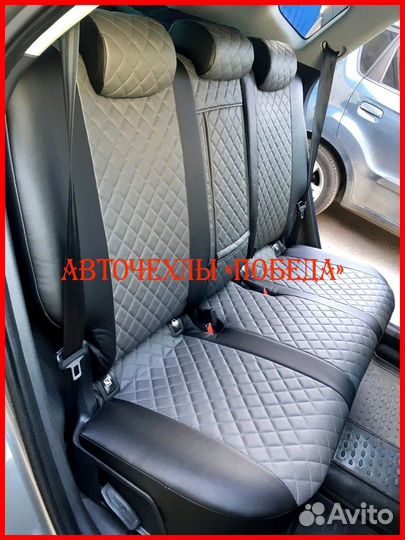 Чехлы Hyundai Tucson 3 из экокожи чёрно-серые Ромб