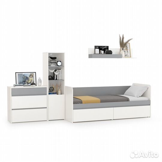 Мебель для детской Торонто № 22, цвет белый шагрень/стальной серый, шхгхв 314х84,4х149,7 см., спальн