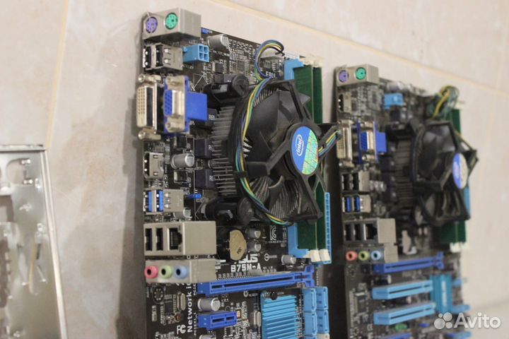 B75 lga1155 от asus matx Atx с cpu fan и доп ddr3