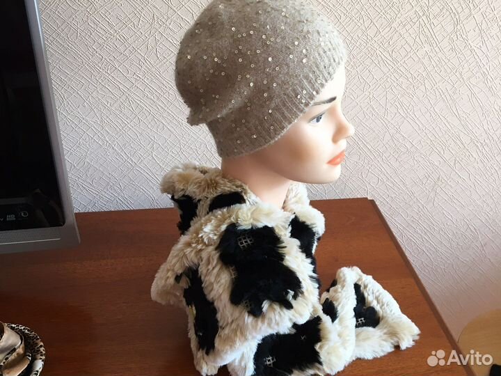 Шапка, шарф,мех,комплект