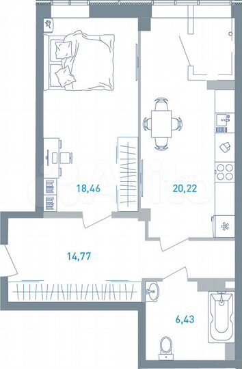 1-к. квартира, 58,4 м², 5/19 эт.