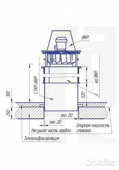 Вентилятор крышный вкр-3,15 с обр.клап. и стаканом