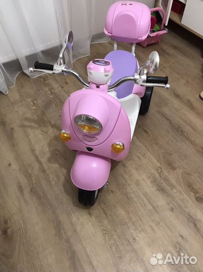 Детский электро мотоцикл, мопед розовый
