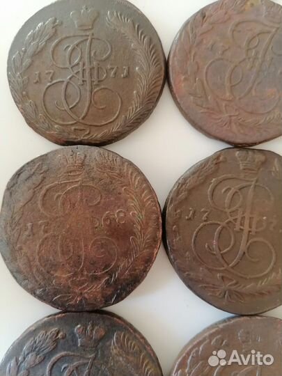 Старинные царские медные монеты 5 копеек