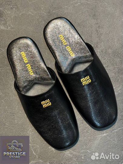 Тапочки Miu Miu кожаные черные, 39 р