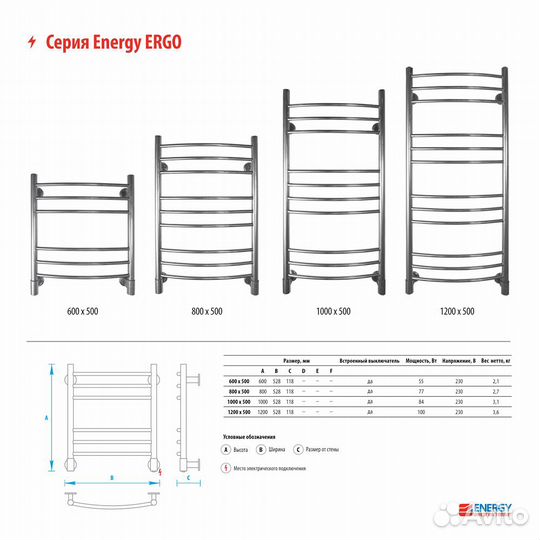 Полотенцесушитель электрический Energy Ergo 600x50