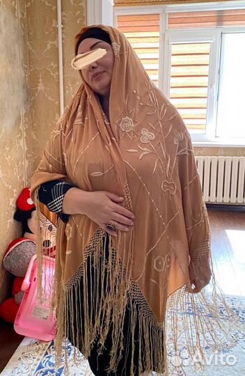 Старинный николаевский крепдешиновый платок-шаль