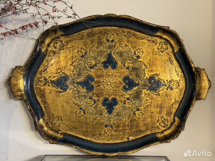 Ваза олово 45 см, поднос флорентийский антикварные