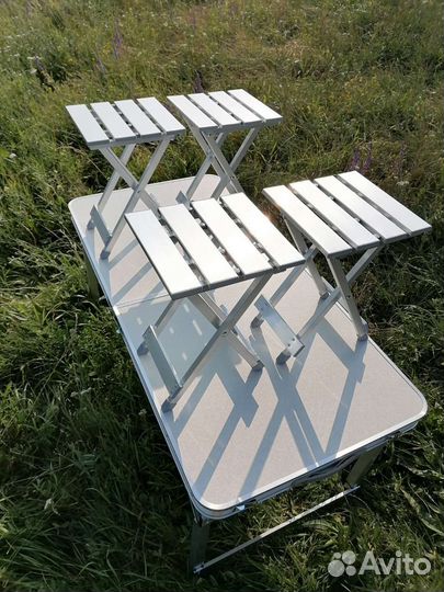 Складной туристический стол + 4 алюминиевых стула