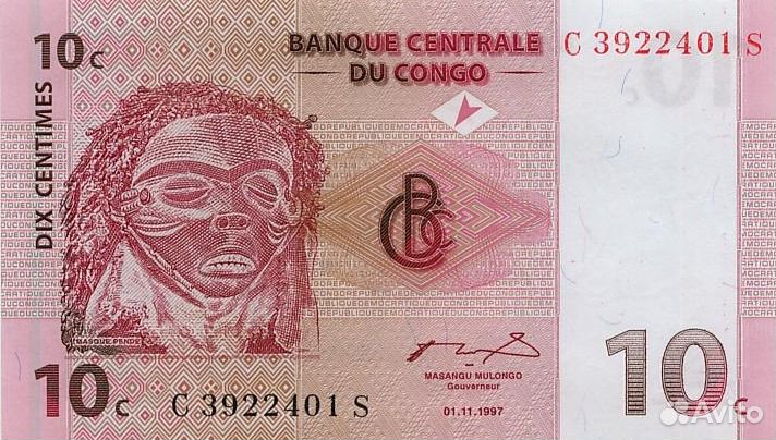 Конго Банкнота 10 сантим 1997 год UNC