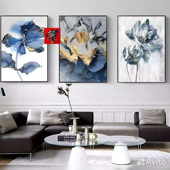 Картина для интерьера цветы голубые