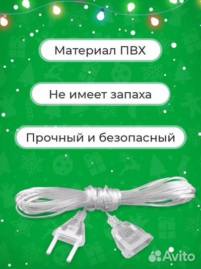 Удлинитель для гирлянды прозрачный 3 м, новый