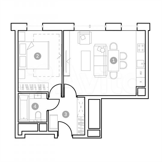 2-к. апартаменты, 44,3 м², 8/20 эт.