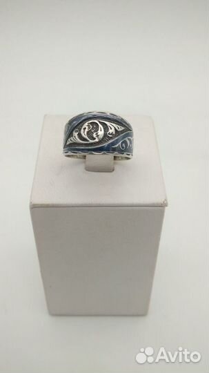 Кольцо серебро 875 проба, Кубачи, чернение, СССР