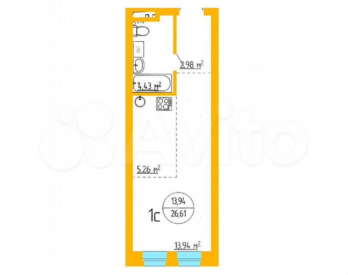 Апартаменты-студия, 26,6 м², 7/16 эт.