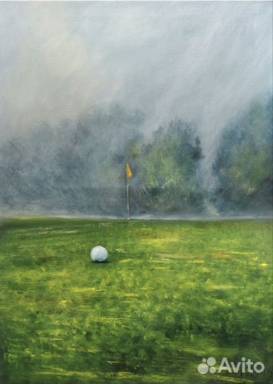 Гольф картина маслом интерьерная игра пейзаж туман