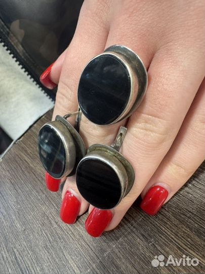 Комплект серьги кольцо серебро 925