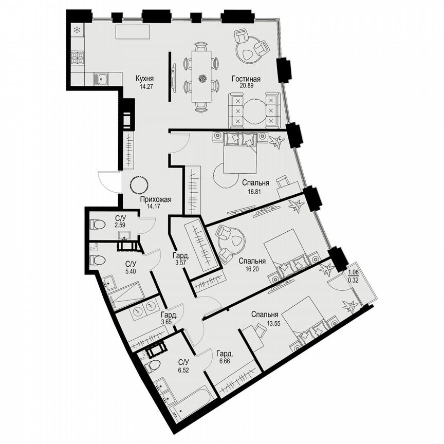 4-к. квартира, 124,6 м², 3/6 эт.