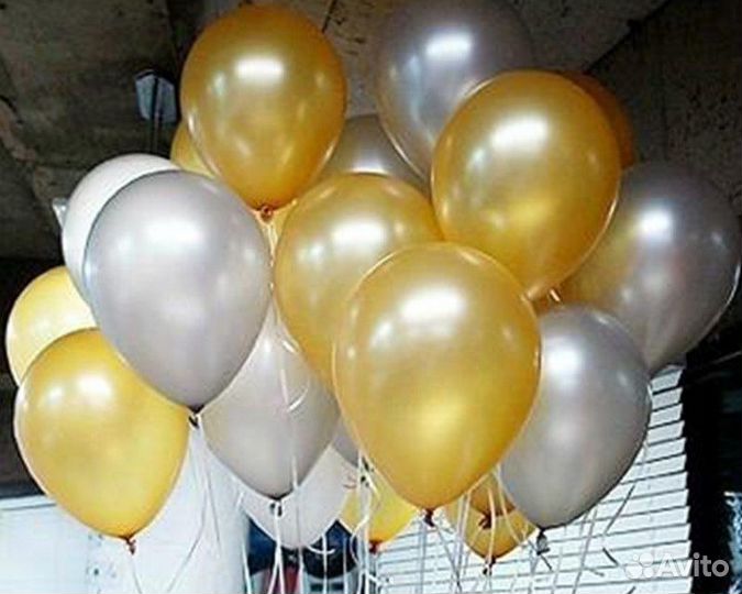 Воздушные шарики золото и серебро металлик