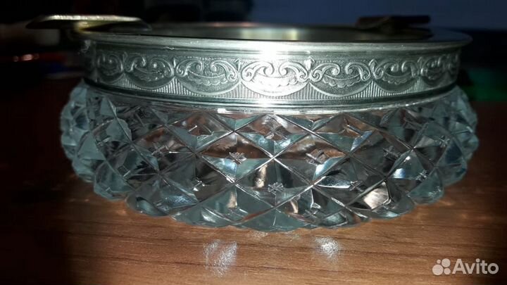 Пепельница хрусталь, серебро 875 пробы