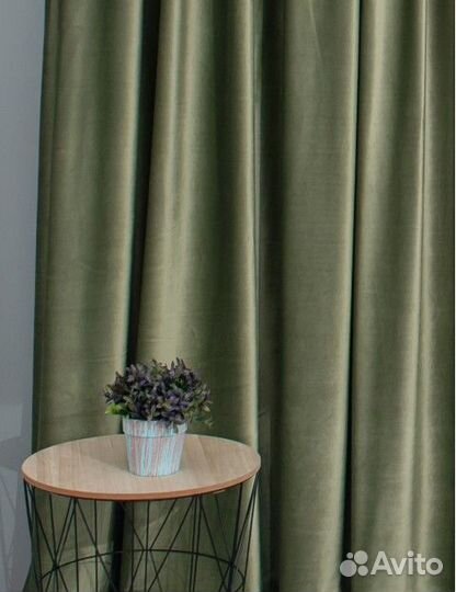 Велюровые шторы премиум класса оливковый