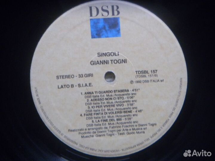 Gianni Togni Singoli It. Ricordi In/Sl 92 EX/EX