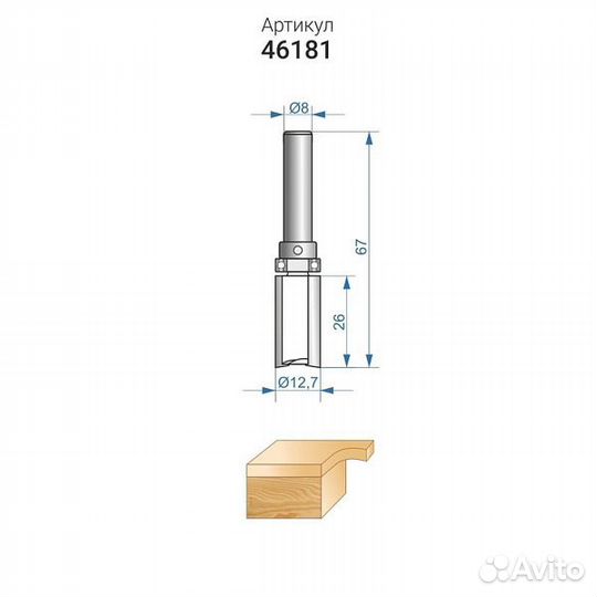 Фреза кромочная прямая Энкор 12,7*26мм хв 8мм 46181