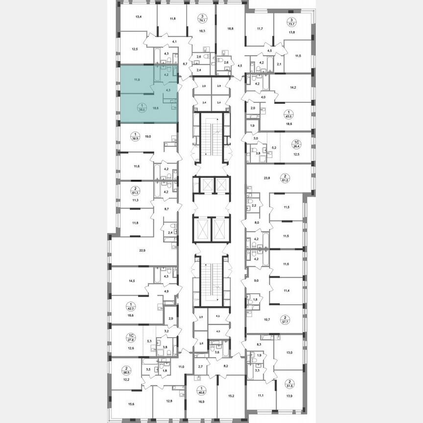 1-к. квартира, 39 м², 3/19 эт.