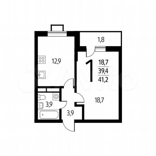 1-к. квартира, 41,2 м², 12/12 эт.