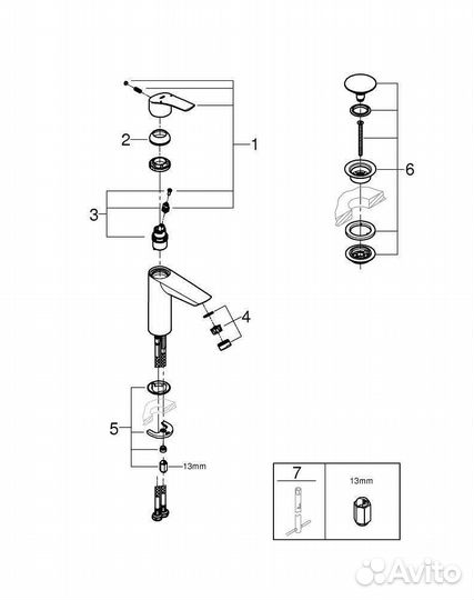 Смеситель для раковины grohe Eurosmart с ограничителем температуры и донным клапаном 23923003
