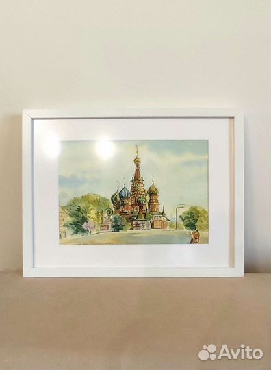 Картина акварель Собор Василия Блаженного Москва