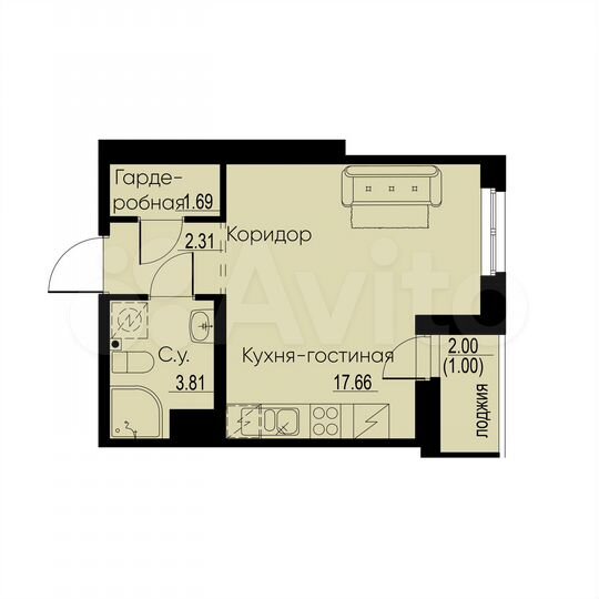 Квартира-студия, 26,5 м², 10/12 эт.