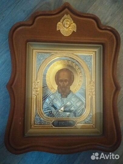 Икона Николай чудотворец позолото