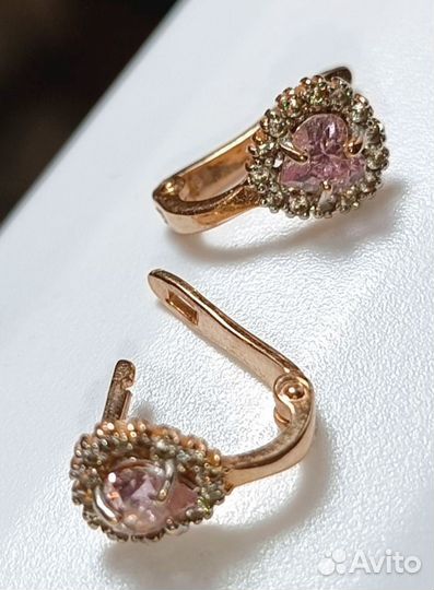 Золотые серьги детские 585 с фианитами