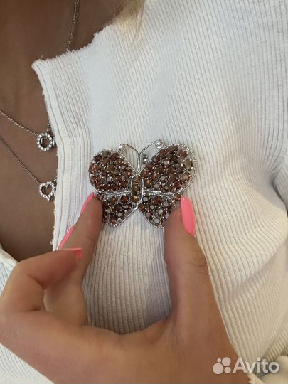 Брошь серебро раух топазы