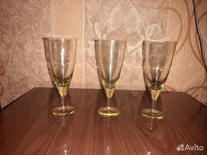 Бокалы (винтаж) желтое рифленое стекло
