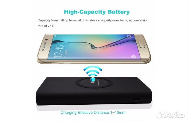 Внешний аккумулятор с беспроводной зарядкой 10000