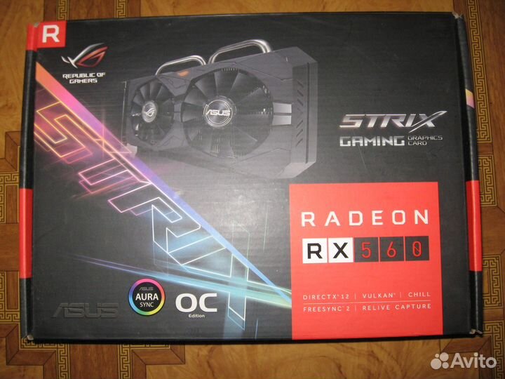 Видеокарта asus rog strix gaming RX 560 OC4GB