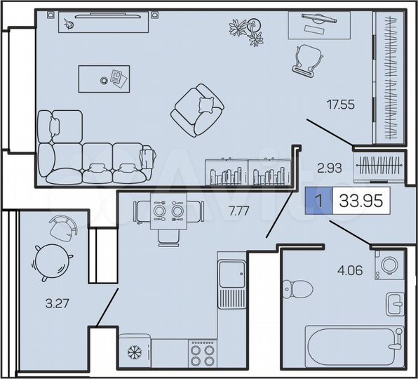 1-к. квартира, 34 м², 13/16 эт.