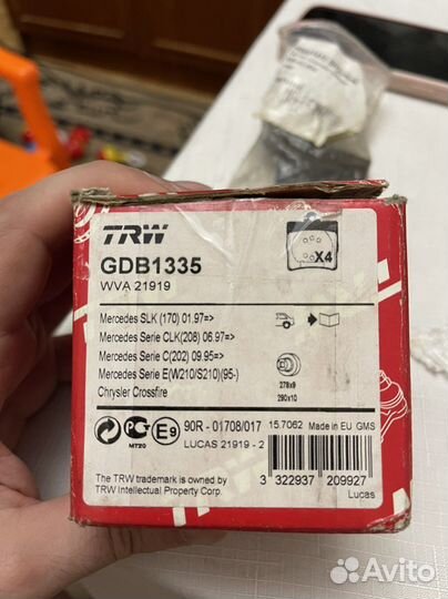 Тормозные колодки slk170 clk208 w202 w210 s210