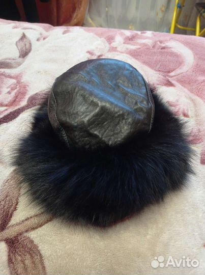 Женская шапка из натуральной кожи+отделка песец