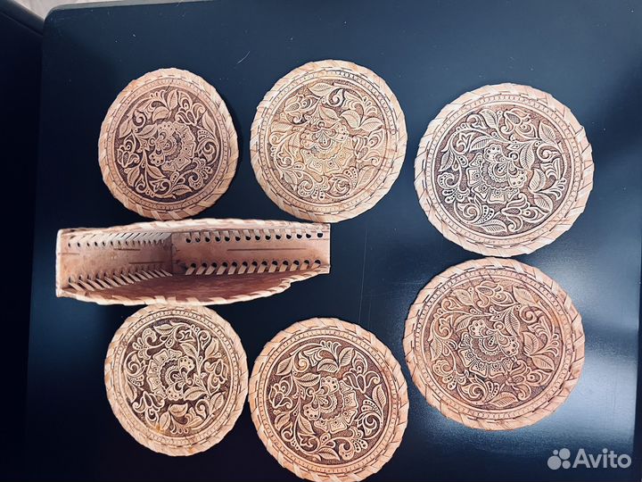 Набор подставок под горячее чашки береста