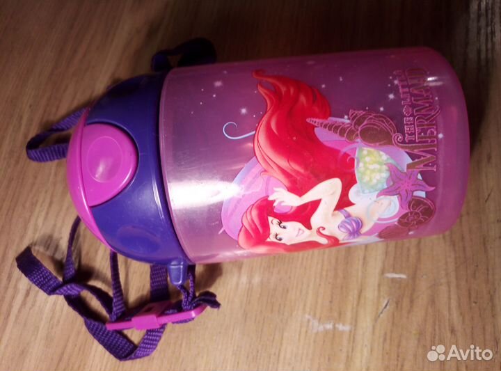 Стакан-поилка с трубочкой ремешке Русалочка Дисней